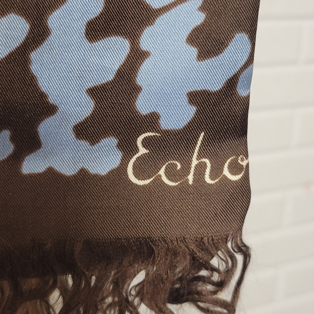Vintage 1970s Echo Silk Scarf Abstract Houndstooth Plaid Long Mod Quiet Luxury - Picture 7 of 9